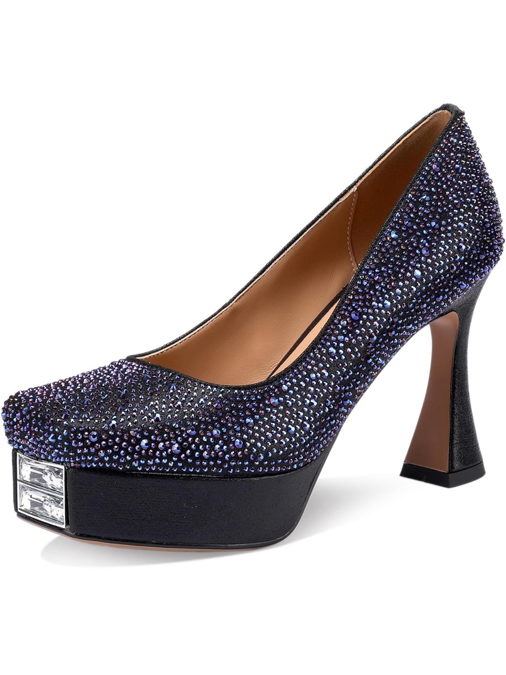 Crystal-Embellished Purple Platform Pump